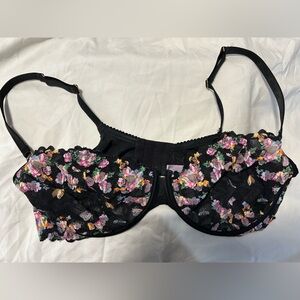 Savage x Fenty Floral Embroidered Black Bra 38DDD/38F